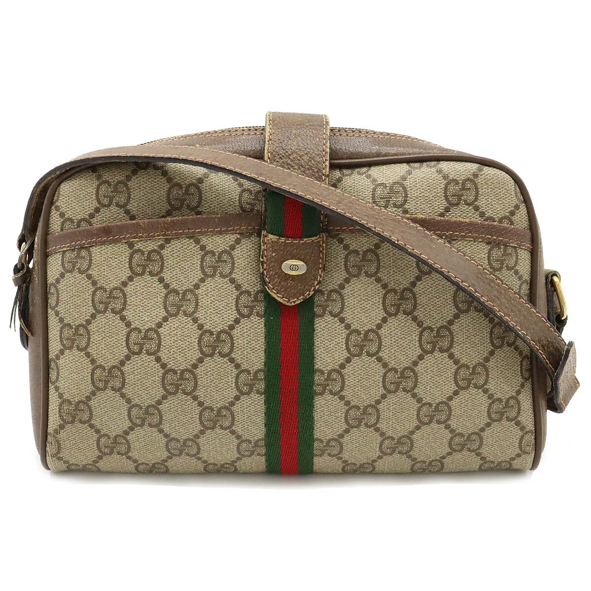 Sac à bandoulière GUCCI GG Supreme Web Sherry Line PVC beige 89 02 055 authentique yk11327