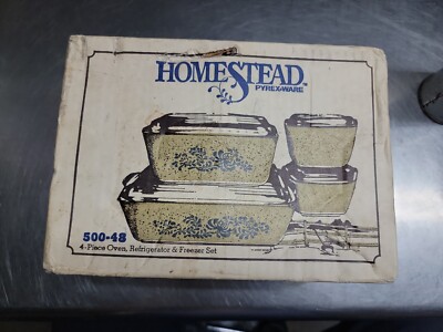 D-4 USAビンテージ Pyrex パイレックス 8インチ スクエア 耐熱 PYREX 4 pc. Homestead BROWN Oven Refrigerator Freezer NIB Vintage