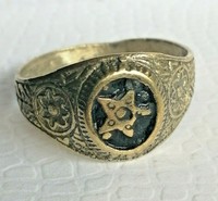 EXTREMELEY ANCIENT ROMAN BRONZE RING PENTAGRAM ENGRAVED