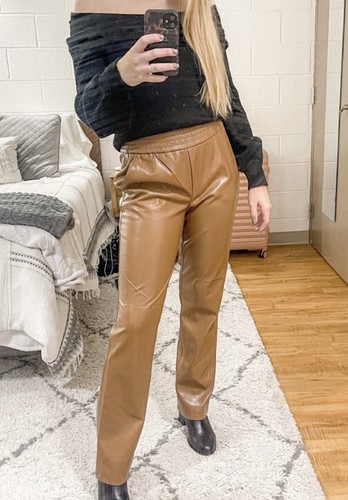 caramel faux leather pants