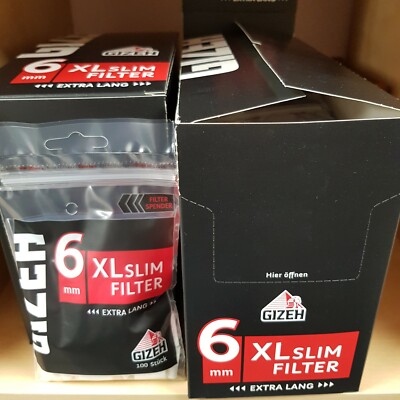 Gizeh Slim Filter Black XL extra lang 100 x 100 Stück=10000 in 6mm Stärke