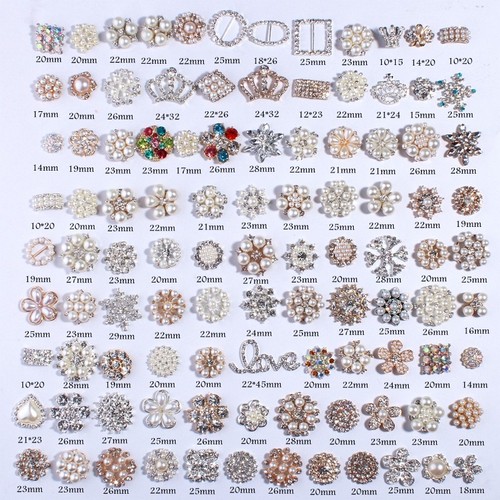 50PCS Metal Alloy Rhinestone Buttons Crystal Rhinestone Button For Wedding - Picture 2 of 7