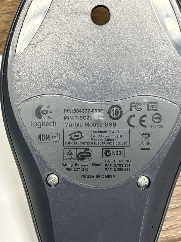 Logitech Trackman Trackball PC Mouse Gray with RED Ball Wired T-BC21 810-000767 - Image 3 of 3