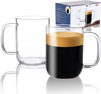 Aquach Glass Mugs 20 Oz Set of 2, Extra Large Clear Glass Cup with Handle  for Ho | eBay