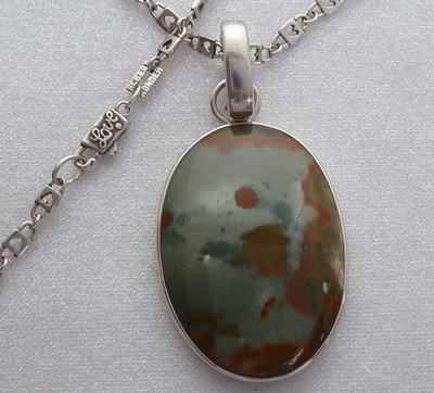 Sterling Pendant 35 X 25mm Rocky Butte Jasper, 18'' AK Chain & Clasp Konder #282