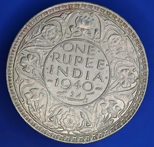 Moneta da una rupia 1940 Giorgio VI India, 50% argento [30510]