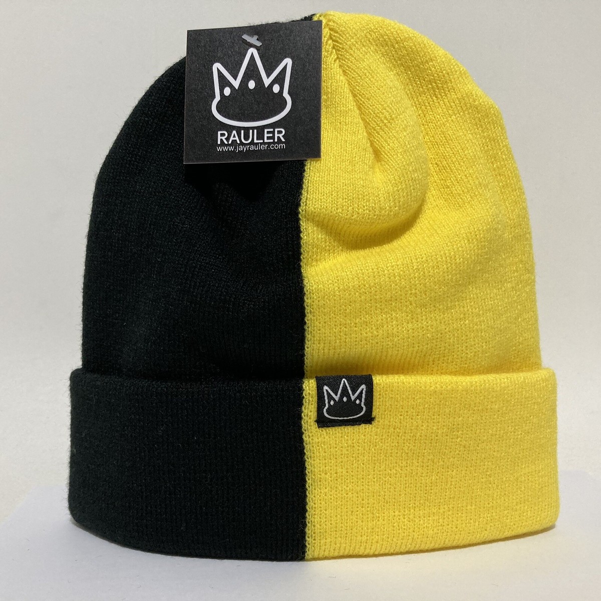 Jay Rauler Half Black Yellow 2 Two Tone Beanie Knit Cuff Cap