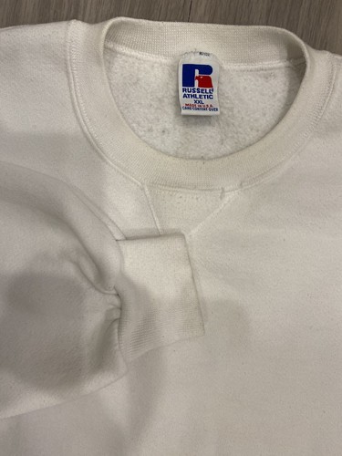 Russell Athletic, Vintage White Russell High Cotton Crewneck Sweatshirt Blank 2XL XXL Made In USA