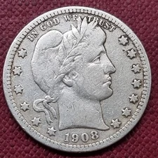1908 D Barber Quarter 25c Better Grade VF #61112