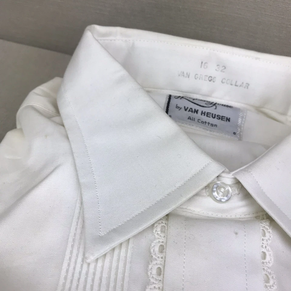 Van Heusen Hampton House 复古 Tux 衬衫 16 32 Van Gregg 领白色棉 — 第 3/4 张图片