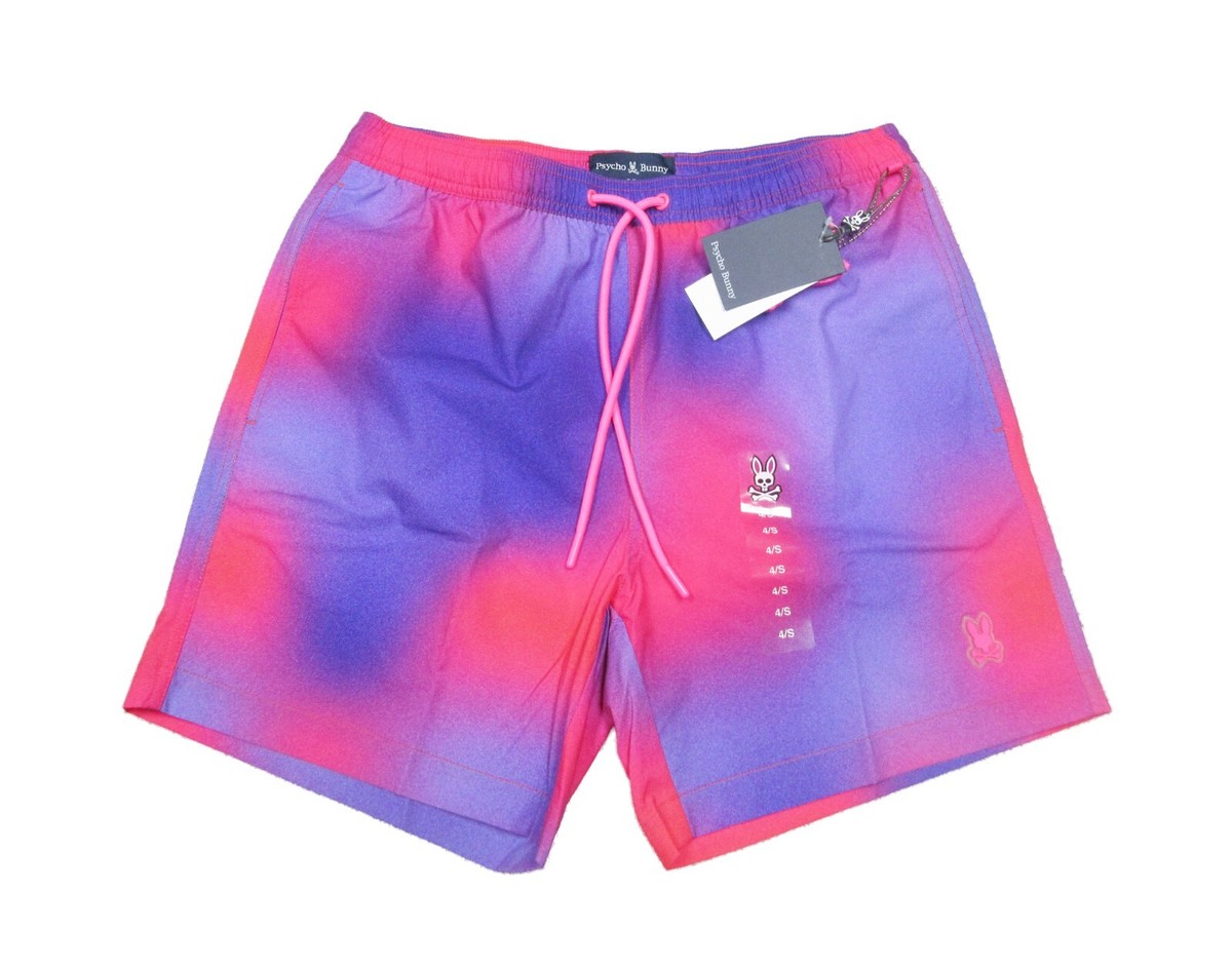 Psycho Bunny Men's Knockout Pink Almont Graphic Print Swim Trunks