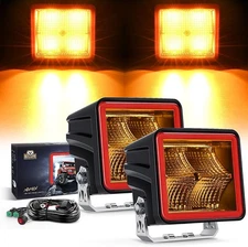 Nilight 3 Inch Cube Amber LED Pod Light Bar Flood Beam w/16AWG DT Wiring Harness