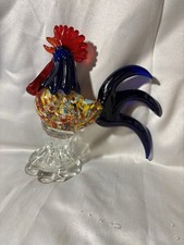 Murano-style hand-blown art glass rooster figurine 8inch Tall