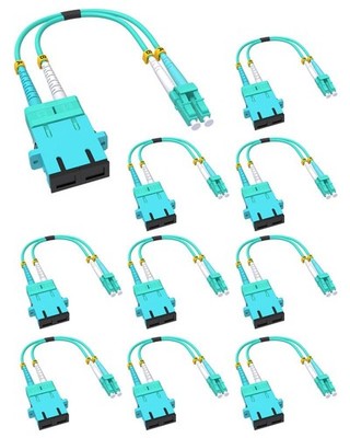10 Pack Fiber Optic Adapter Cable SC to LC Multimode, SC Female to LC Male 40...