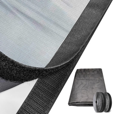 Window Screen with Black Upgraded Hook and Loop Adhesive Edging Frame Free Cutti