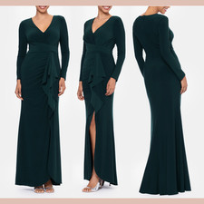 NWD Betsy  Adam  10  Cascade Ruffle Long Sleeve Stretch Jersey Gown Q1275