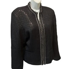 Chico  s Dressy Giraffe Textured Full Zip Jacket Blazer Sz 2/L/12 Chain Detail