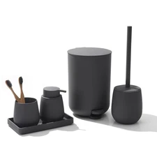 Grey Bathroom Accessories Set with Small Trash Can 3 Liter/0.8 Gallon,Toothbr...