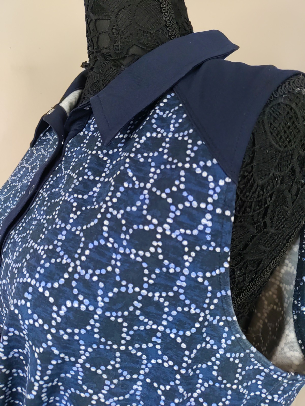 Talbots Blue Geometric Pattern Collared Drawstrin… - image 3