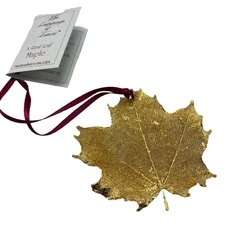 Language of Leaves Ornament Gold Gilt 18k Plated REAL Maple Leaf Vintage 1994