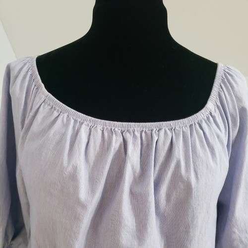 Maeve by Anthro Blue White Striped Elasticized Neck Cotton Poplin Crop Top XS - Picture 7 of 14