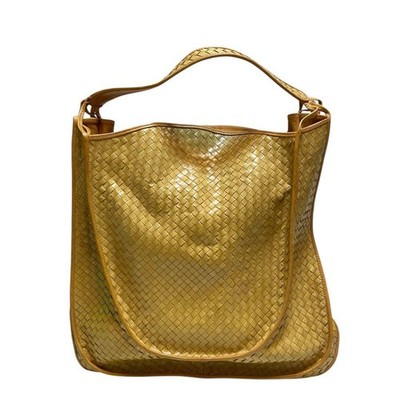 Michiamo Woven Shoulder Tote Bag Handtasche Leder in Camel GEBRAUCHT Guter...