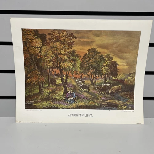 1973 - 14x11 Lithograph Print Currier & Eves ~ Autumn Twilight