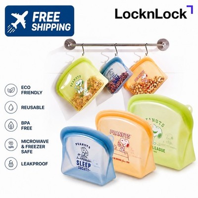LocknLock Snoopy Silicone Zipper Bag 3pc Set Reusable Food Storage Bags