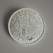 Great Britain 1944 - King George VI 1st Type &frac12; Crown - .500 Silver WWII Era Coin