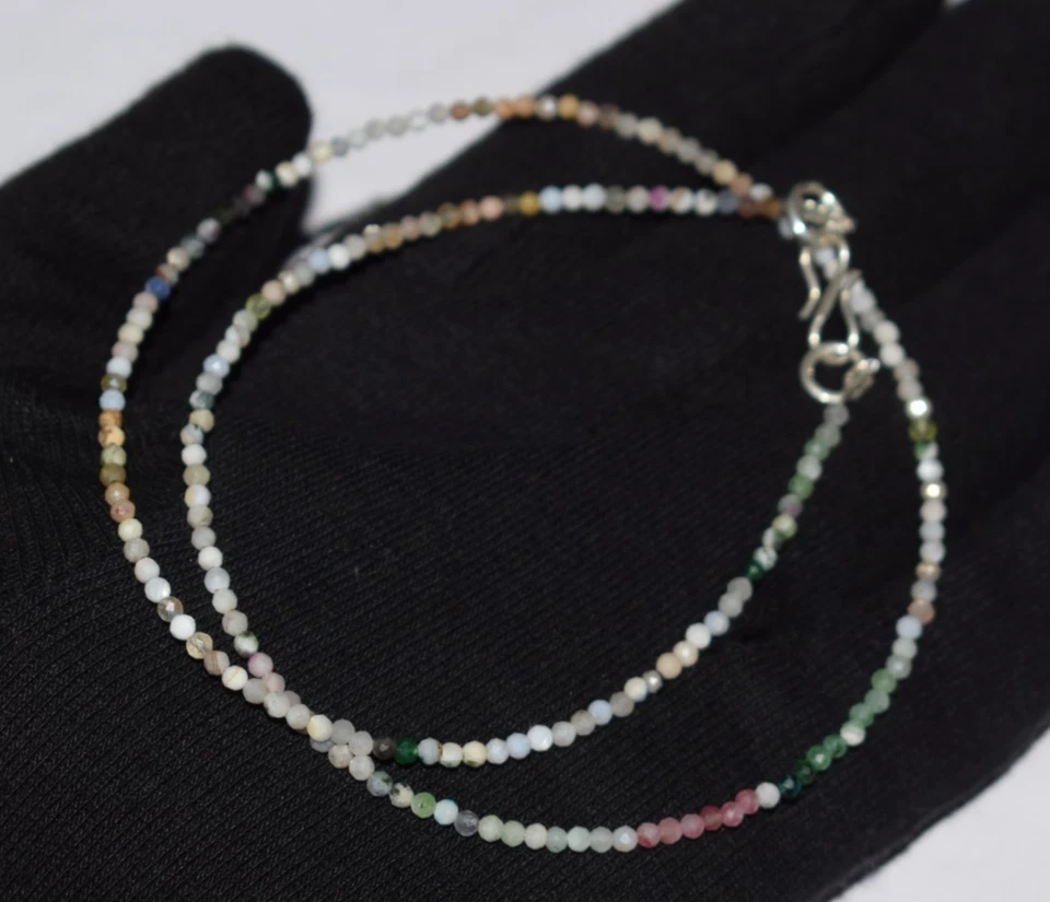 Multi Color Watermelon Tourmaline Faceted Round 2 MM Gemstone Beads Necklace - Image 2 of 4