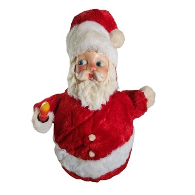 VTG Roly-Poly Plush Red Light Up Santa Rubber Face 12''T