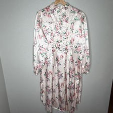 Vintage Cachet Victorian Nightgown Shiny Floral Satin Med Cottagecore Coquette