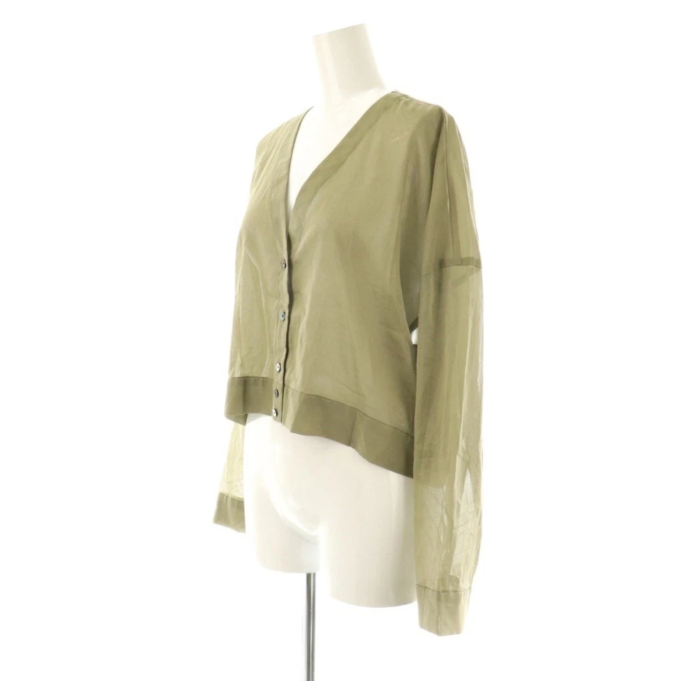 Camicia kaki trasparente scollo a V donna cotone OS usata - Immagine 3 di 4