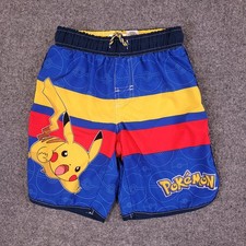 Pok mon Boys Swim Trunks Sz 6-7 Blue Yellow Red Pikachu Polyester Spandex Lined