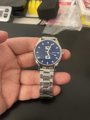 Modiya Quartz Men s Watch Blue Dial Silver Stainless Steel Band New Open Box
