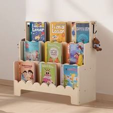 Uimoso Kids Bookshelf 3-Tier Scalloped Wooden Front Facing Montessori Toddler