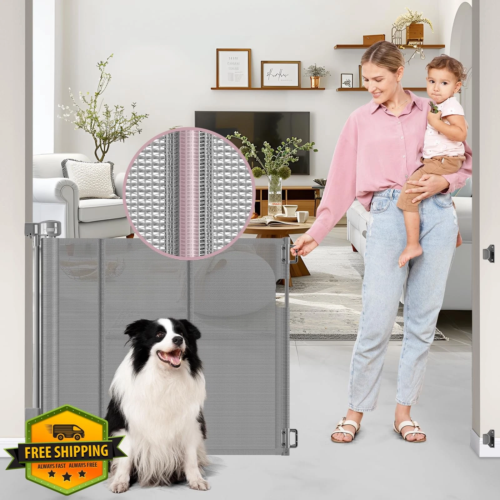 Dabormi Retractable Baby Gate Gray 56" Wide