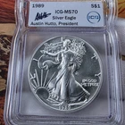 1989 ICG MS 70 Silver Eagle Signed Austin Hutto, President