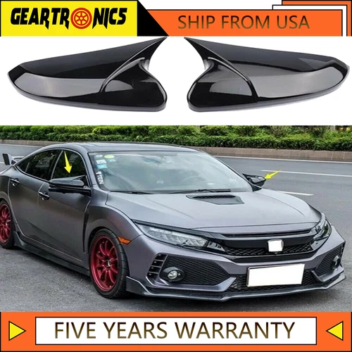 Side Mirror Caps Rearview Covers Glossy Black for 10th Gen Honda Civic 2016-2021