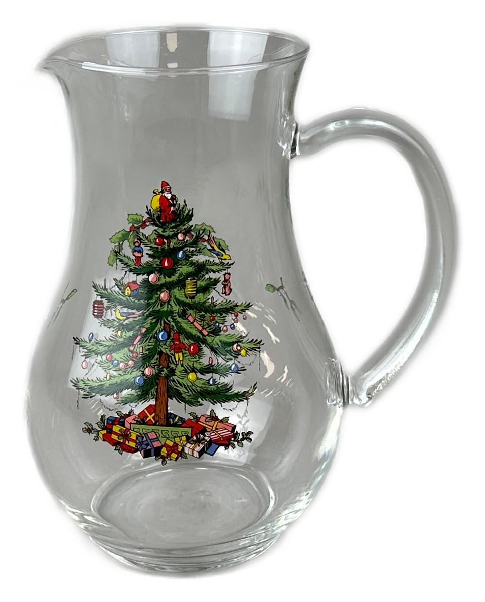 Spode Christmas Tree Pitcher Glass 44 oz England VTG