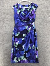 Lauren Ralph Lauren Dress Womens 4 Blue Sheath Cowl Neck Ruched Floral