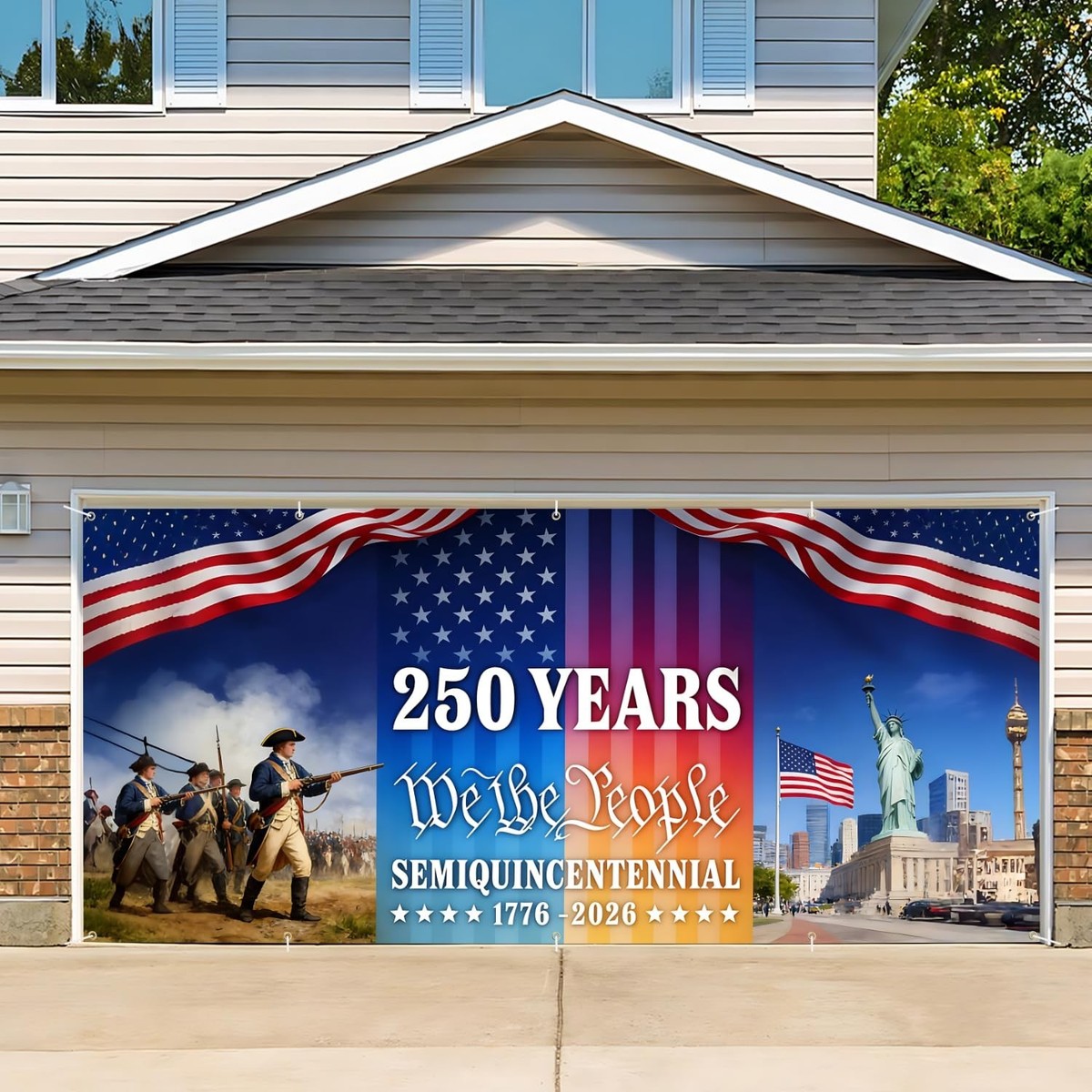 16x7 ft USA 250 Years History Garage Door Banner - “We the People
