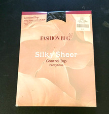 FASHION BUG SILKY SHEER CONTROL TOP PANTYHOSE SANDALFOOT 1 PAIR BLACK NIP