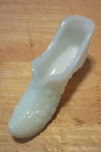 Fenton Art Glass Slipper Shoe Boot Mint Blue green Daisy Pattern