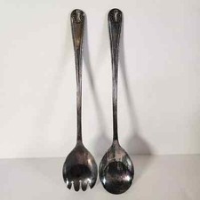 Sheffield W A England Silver Plated Salad Serving Set of 2 Salad Spoon Fork 9.5"