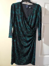 New Chaps Black & Green Floral Dress Sz Large $100