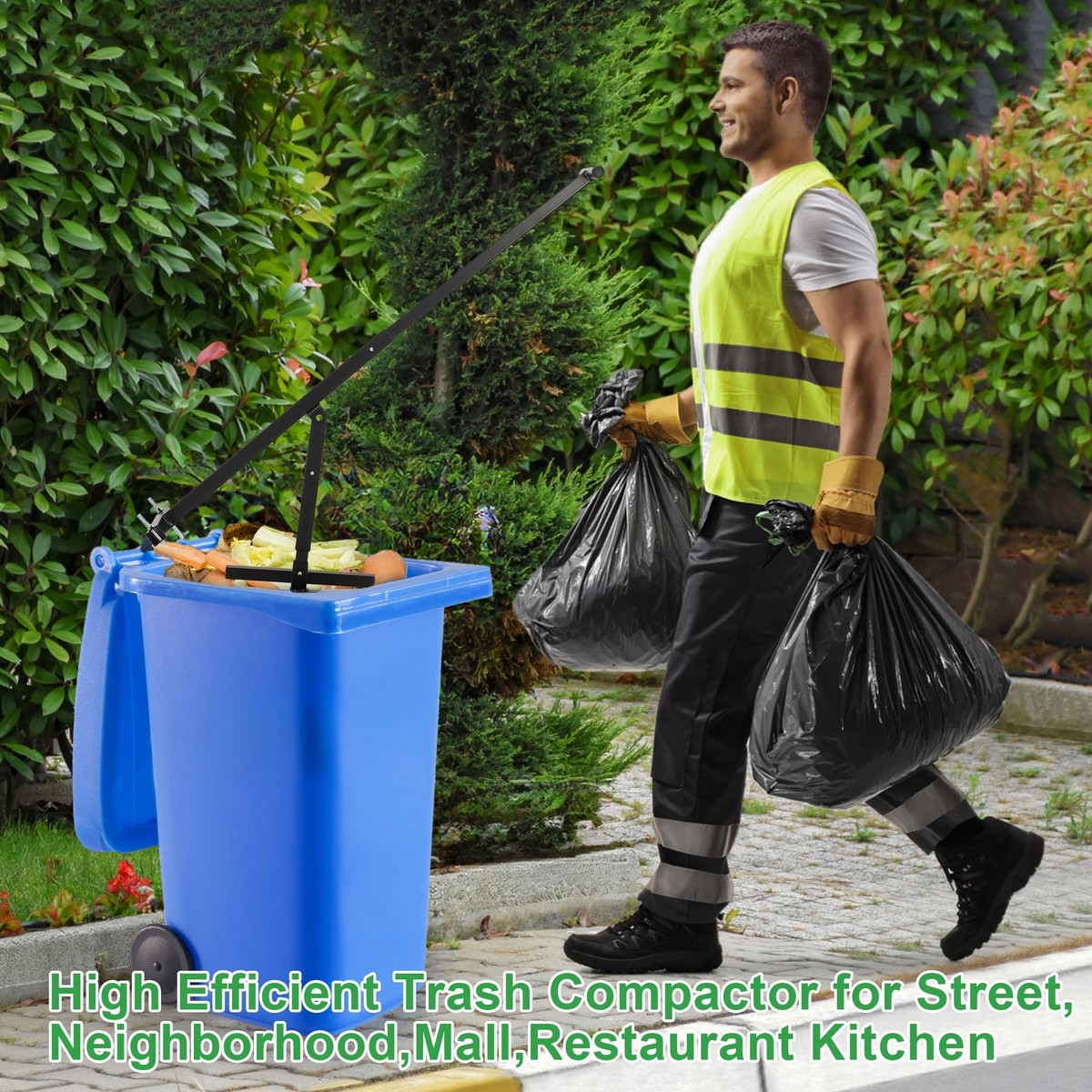 NEWTRY Mini Waste Compactor Manual Rubbish Press For 60L To 100L Wheelie Bins, Compact Design Ideal For Home Cabinets Restaurants Trash Cans