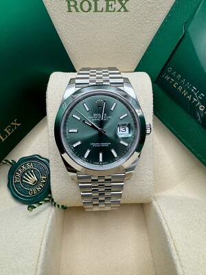 Rolex Datejust 41 NEW 2024 Mint Green Dial Jubilee Smooth Bezel Stainless