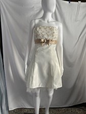 Jessica McClintock For Gunne Sax 90s Dress 3 Ivory Gold Bow Glitter