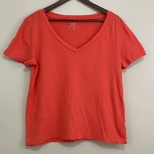 Gap Organically Grown Cotton T-Shirt Top Womens Large Short Sleeve V-Neck Orange